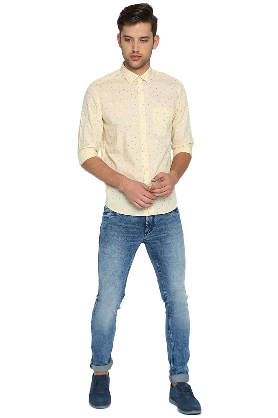 BASICS SLIM FIT MELLOW YELLOW PRINTED SHIRT
