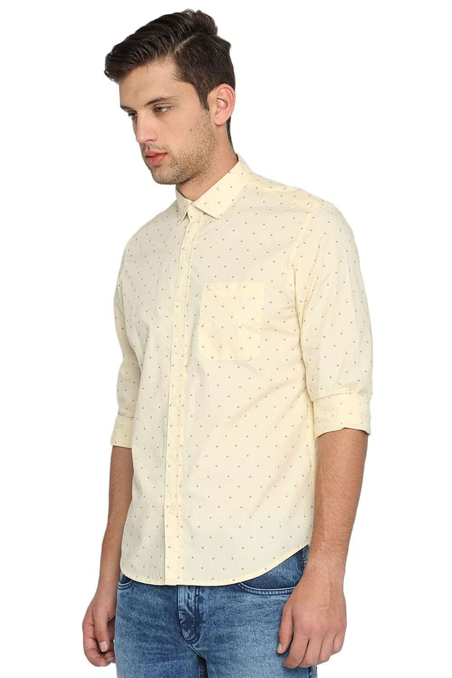 BASICS SLIM FIT MELLOW YELLOW PRINTED SHIRT