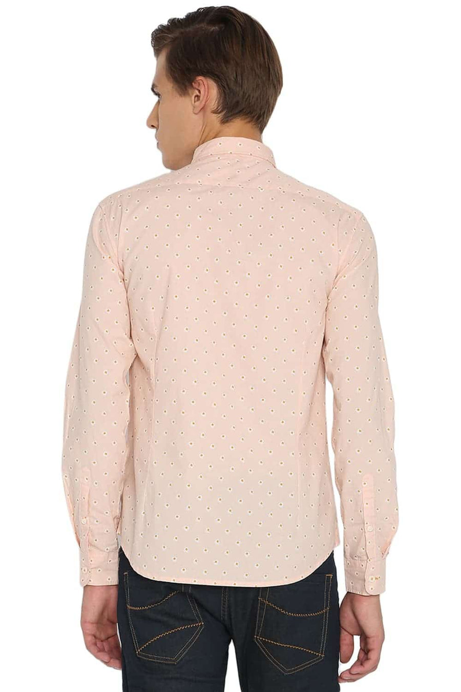 BASICS SLIM FIT PEACHY ORANGE PRINTED SHIRT