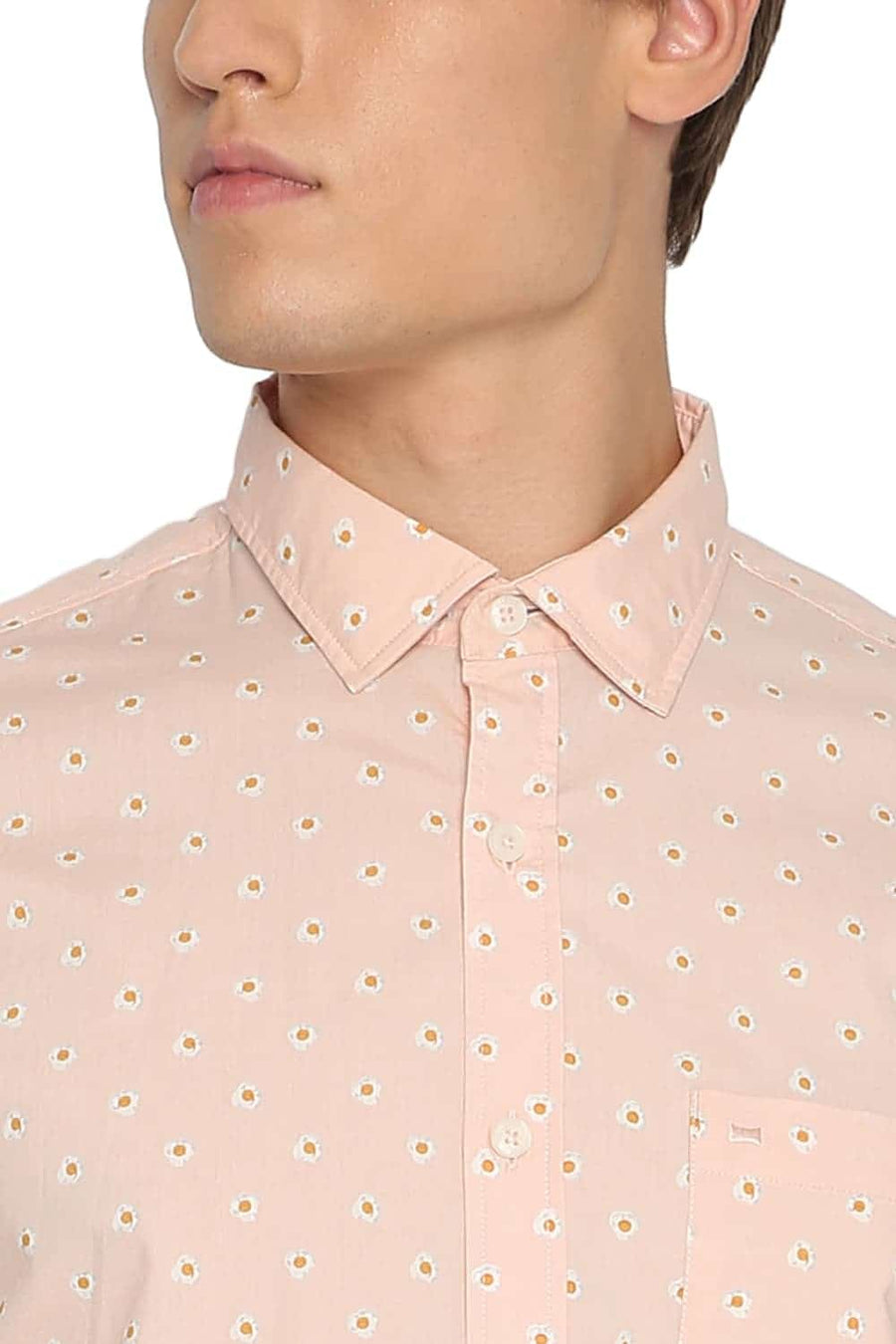 BASICS SLIM FIT PEACHY ORANGE PRINTED SHIRT