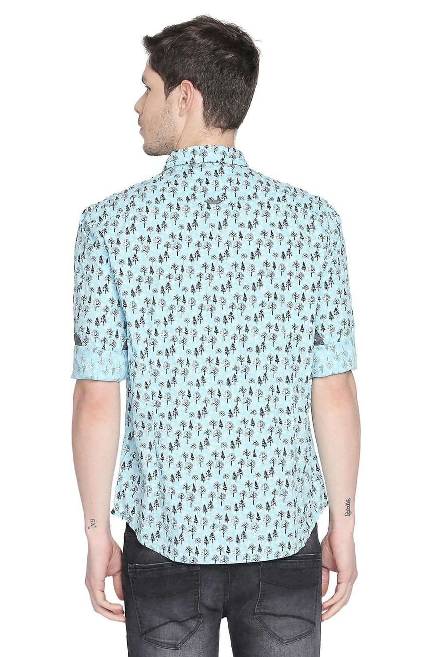 BASICS SLIM FIT BACHELOR BLUE PRINTED SHIRT