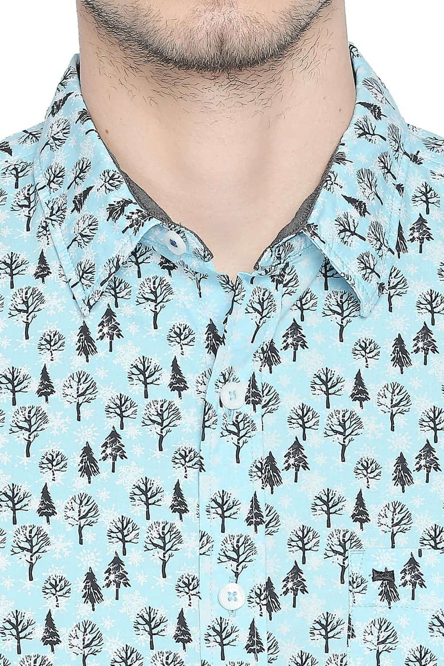 BASICS SLIM FIT BACHELOR BLUE PRINTED SHIRT