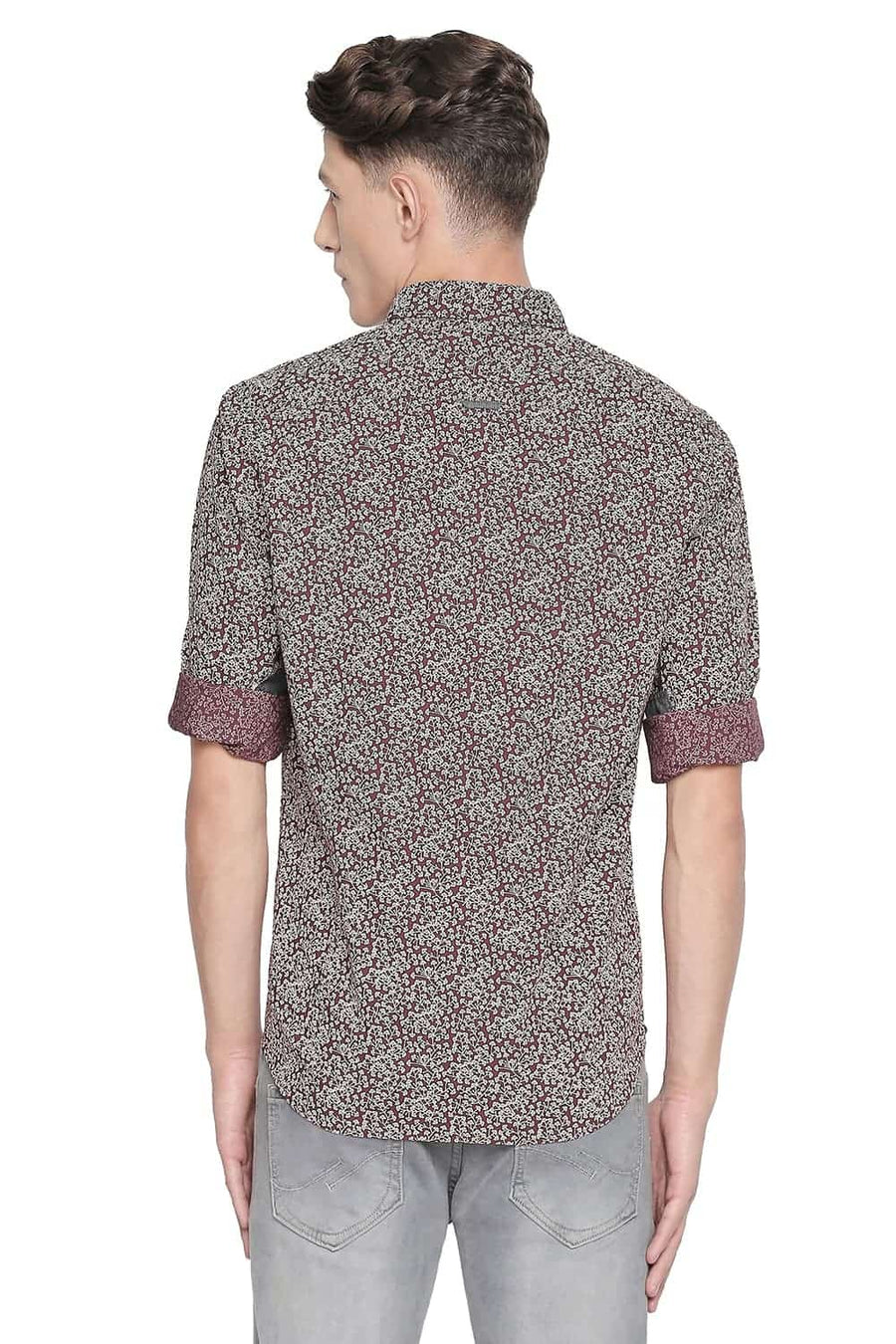 BASICS SLIM FIT CORDOVAN MAROON PRINTED SHIRT