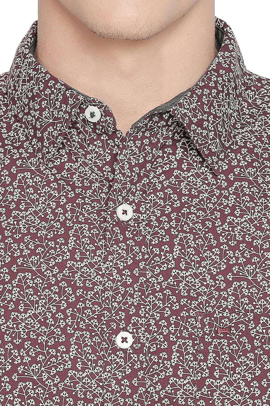 BASICS SLIM FIT CORDOVAN MAROON PRINTED SHIRT
