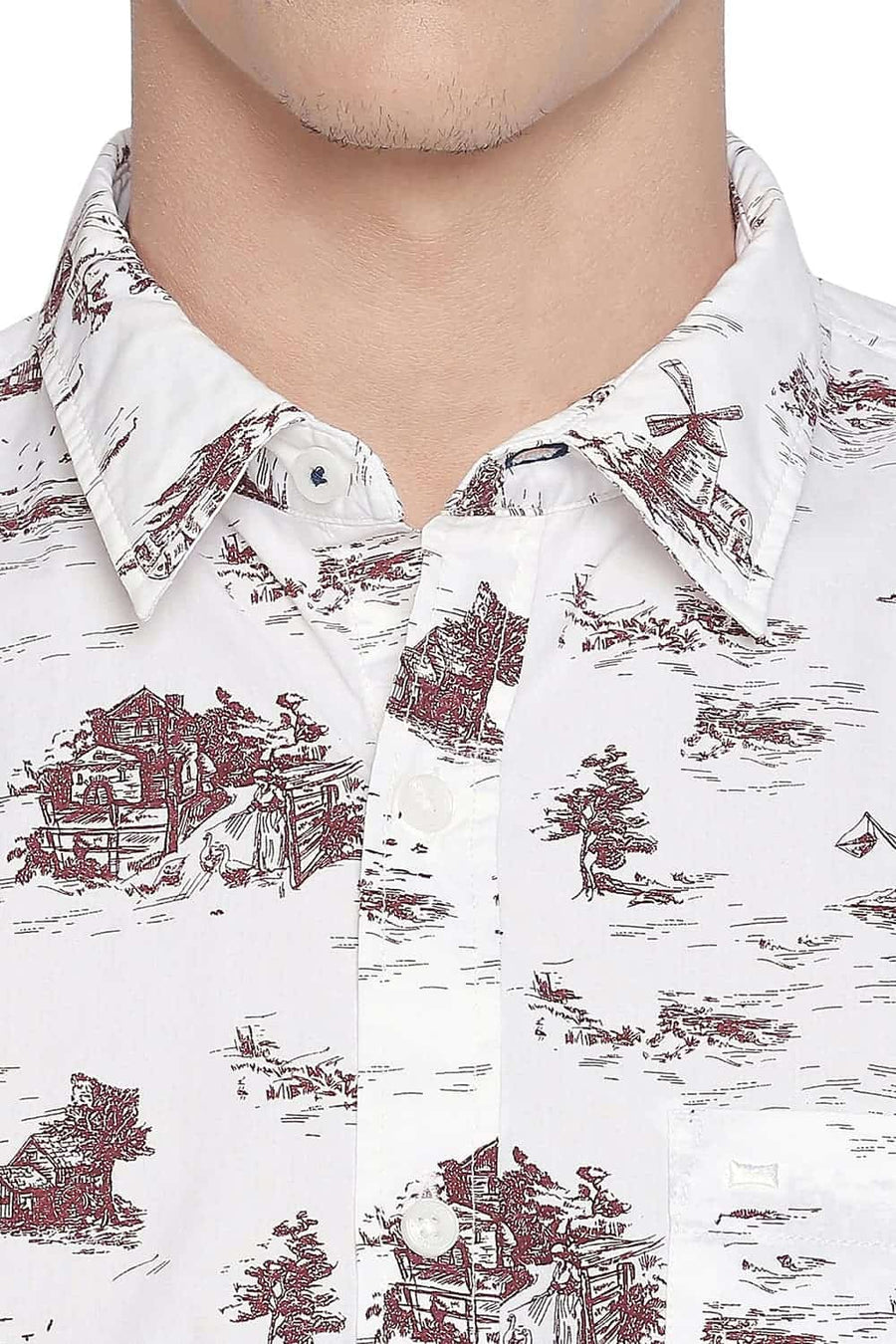 BASICS SLIM FIT ROSE WOOD PRINTED SHIRT