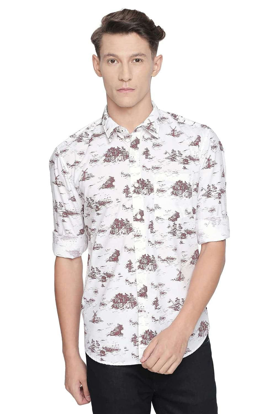 BASICS SLIM FIT ROSE WOOD PRINTED SHIRT