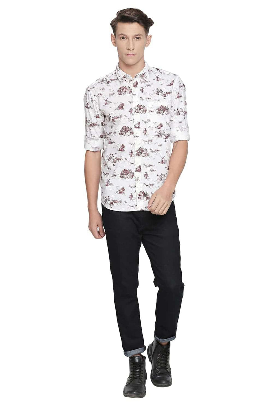 BASICS SLIM FIT ROSE WOOD PRINTED SHIRT
