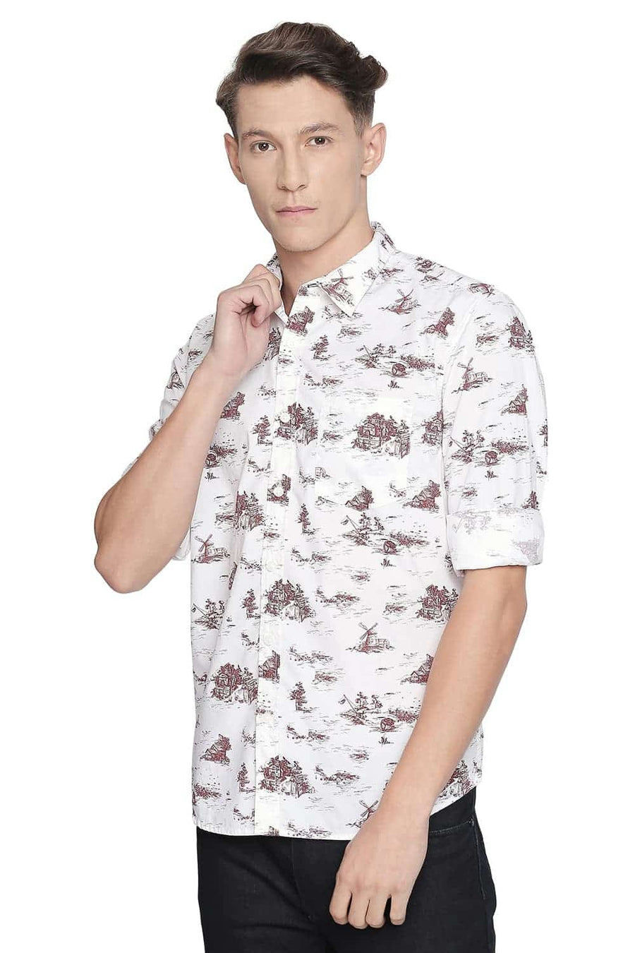 BASICS SLIM FIT ROSE WOOD PRINTED SHIRT