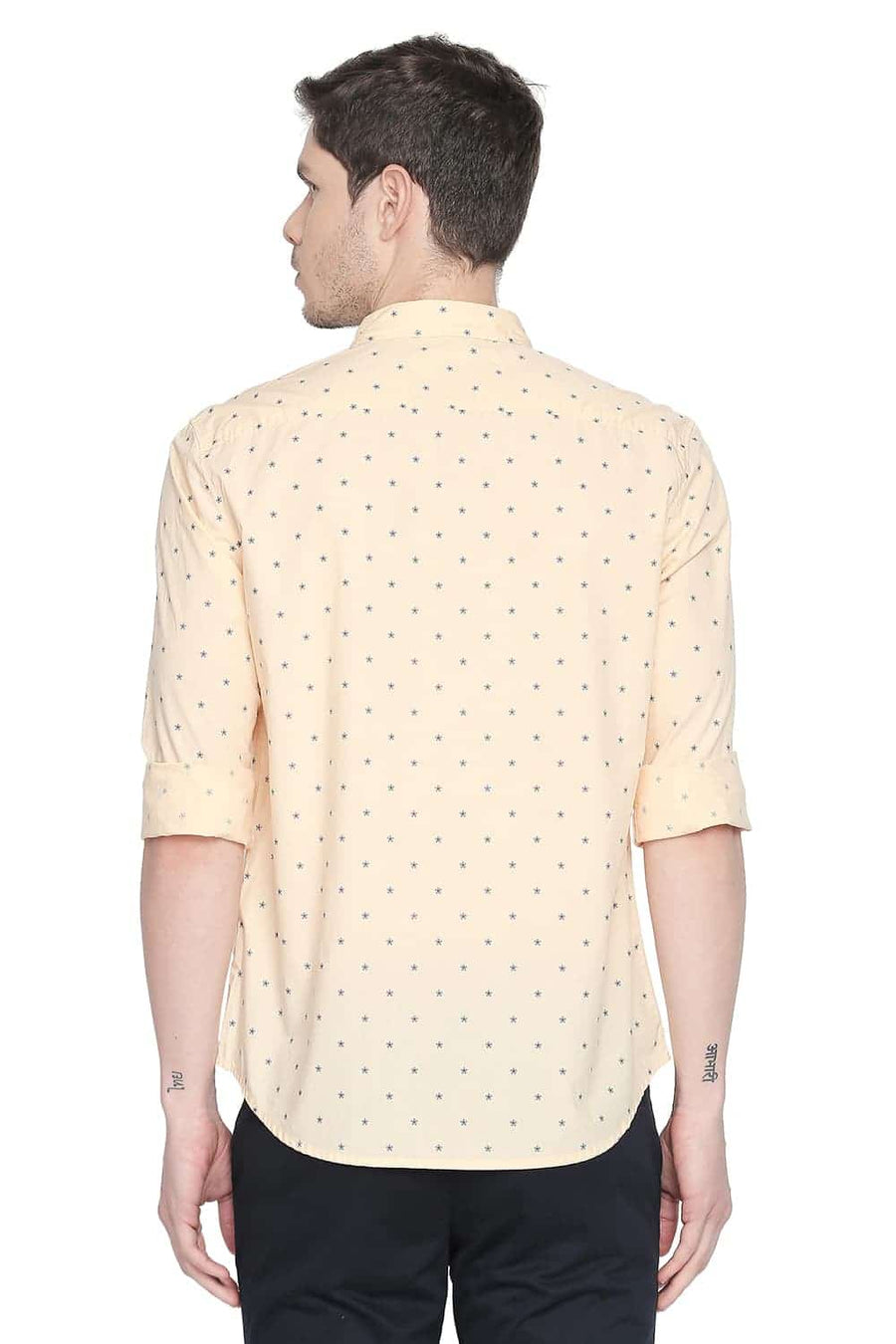 BASICS SLIM FIT IMPALA ORANGE PRINTED SHIRT