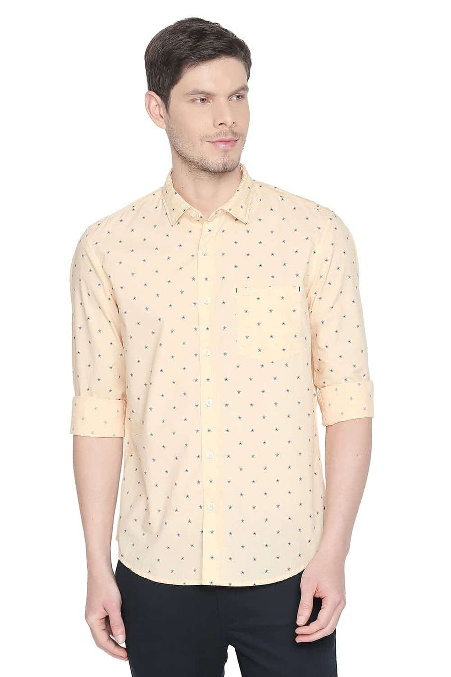 BASICS SLIM FIT IMPALA ORANGE PRINTED SHIRT
