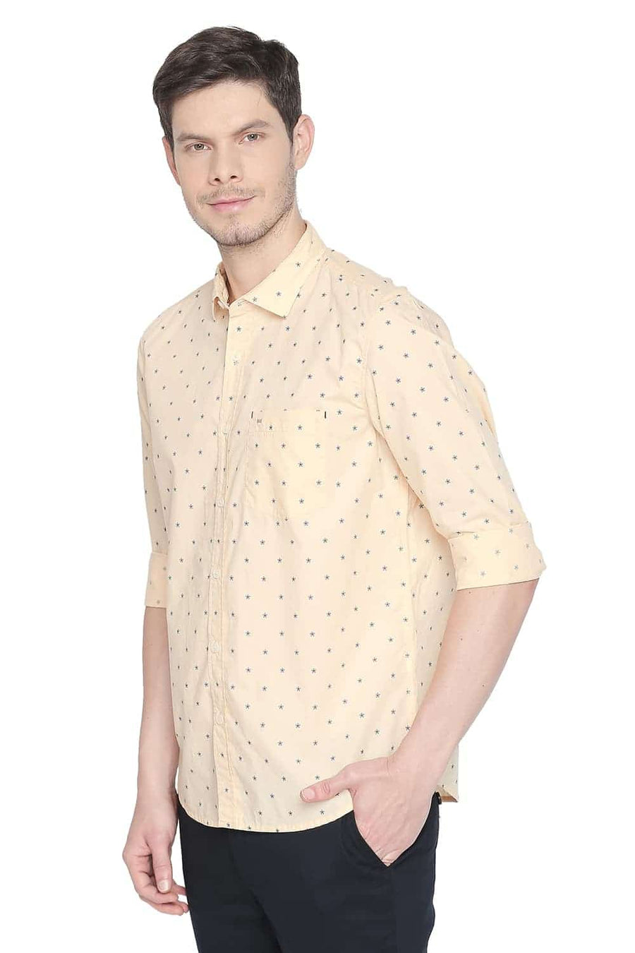 BASICS SLIM FIT IMPALA ORANGE PRINTED SHIRT