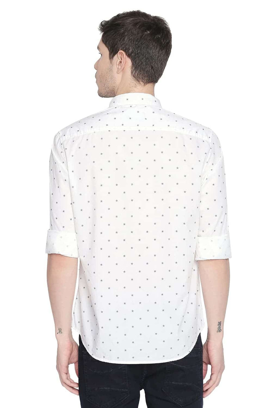 BASICS SLIM FIT BRIGHT WHITE PRINTED SHIRT