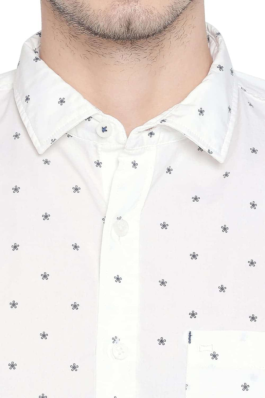 BASICS SLIM FIT BRIGHT WHITE PRINTED SHIRT
