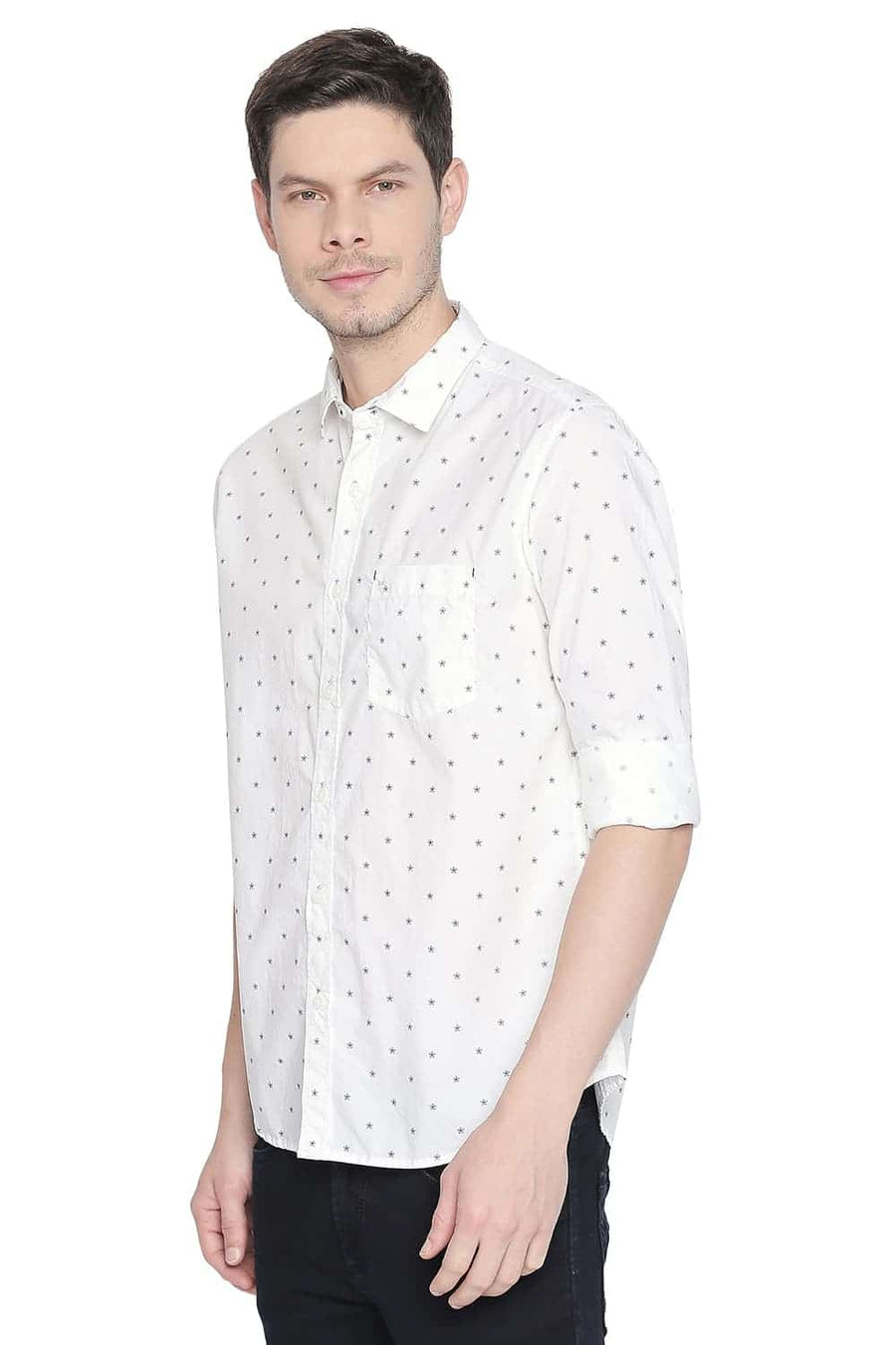 BASICS SLIM FIT BRIGHT WHITE PRINTED SHIRT