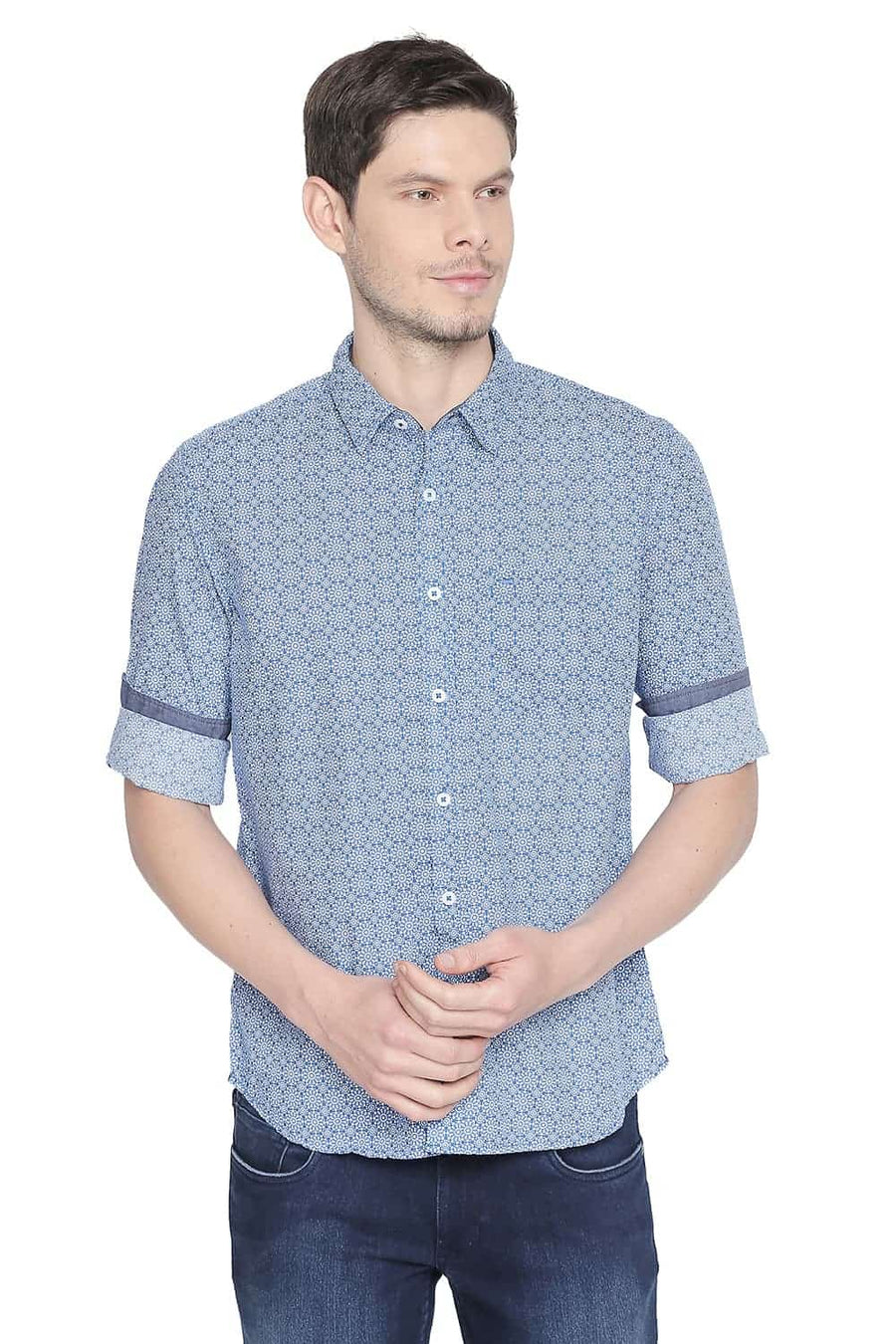 BASICS SLIM FIT IMPERIAL BLUE PRINTED SHIRT