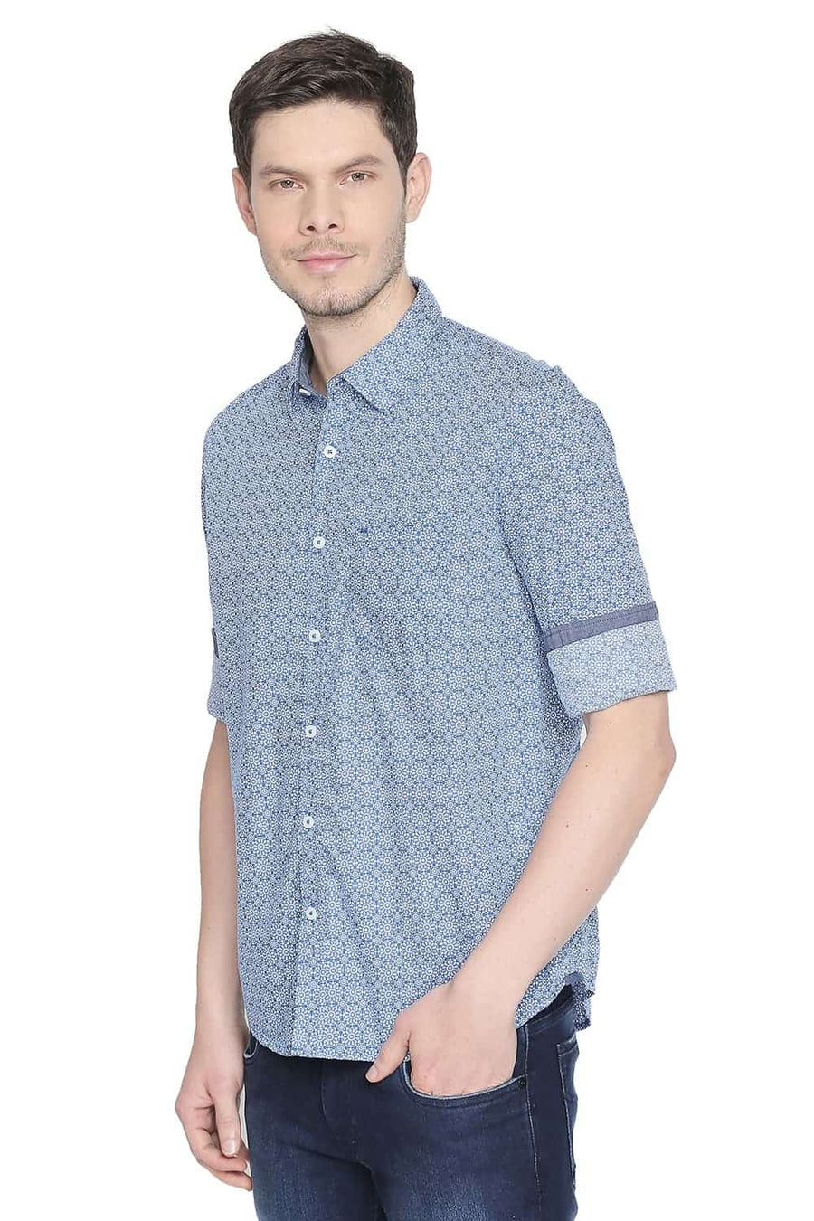 BASICS SLIM FIT IMPERIAL BLUE PRINTED SHIRT