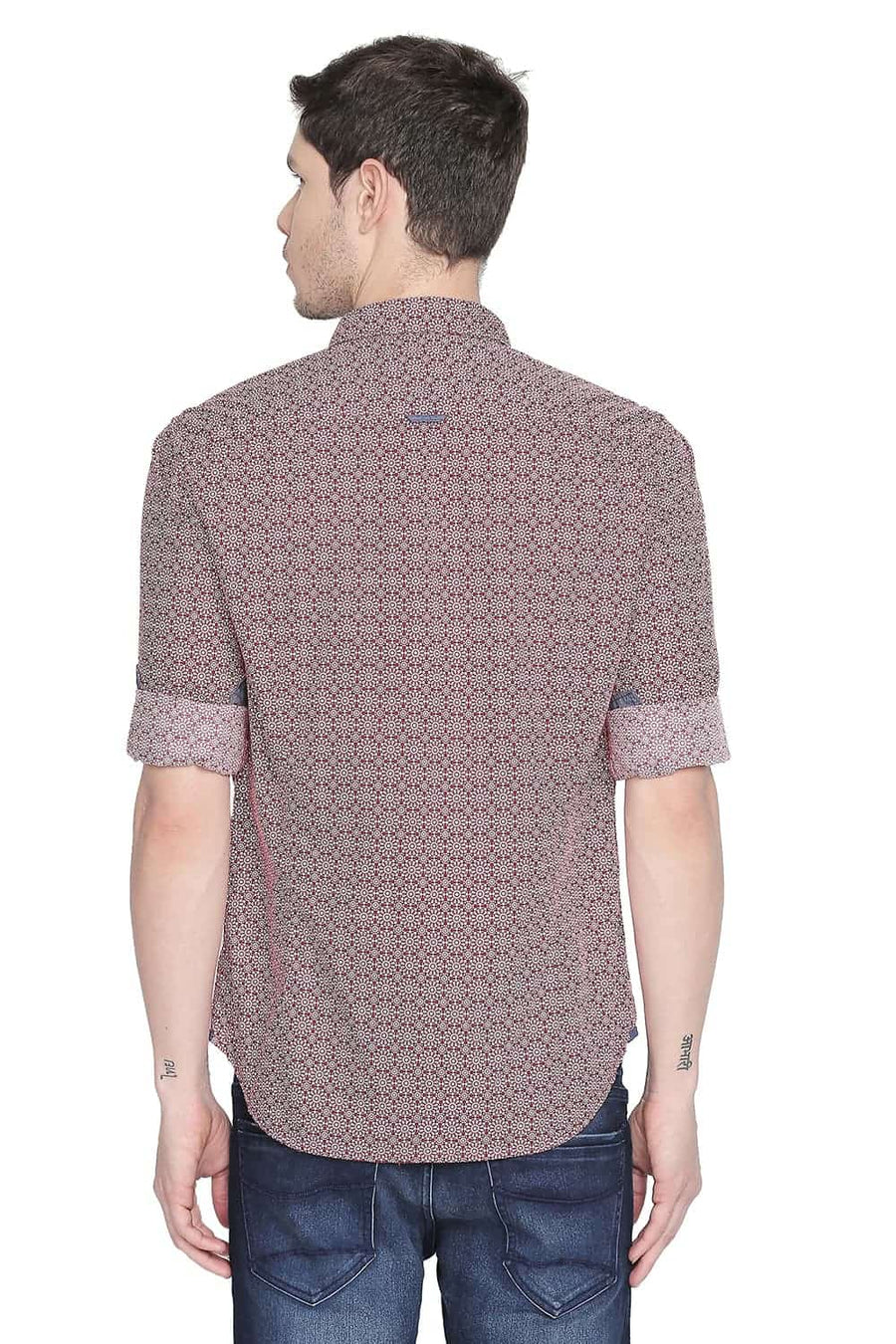 BASICS SLIM FIT SCARLET RED PRINTED SHIRT
