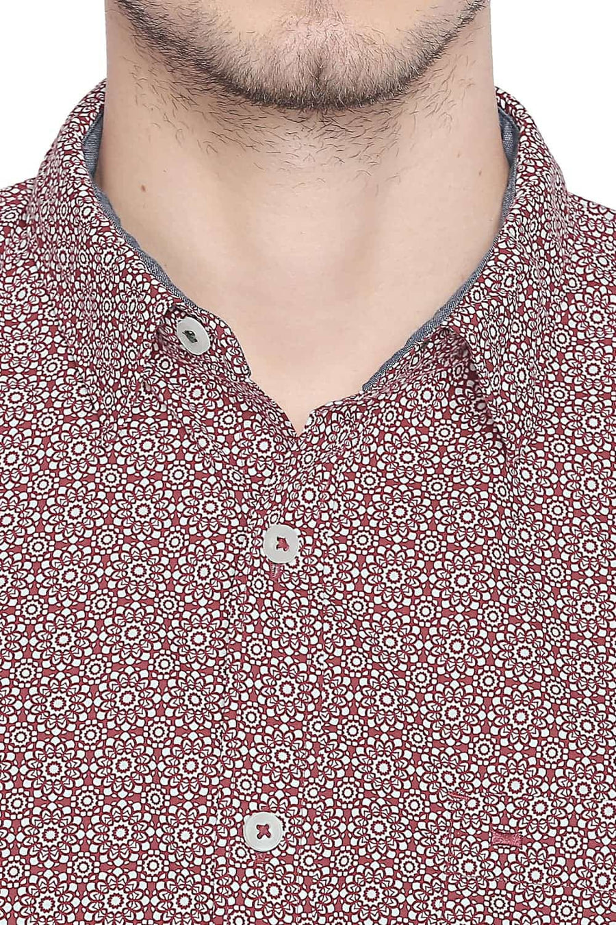 BASICS SLIM FIT SCARLET RED PRINTED SHIRT