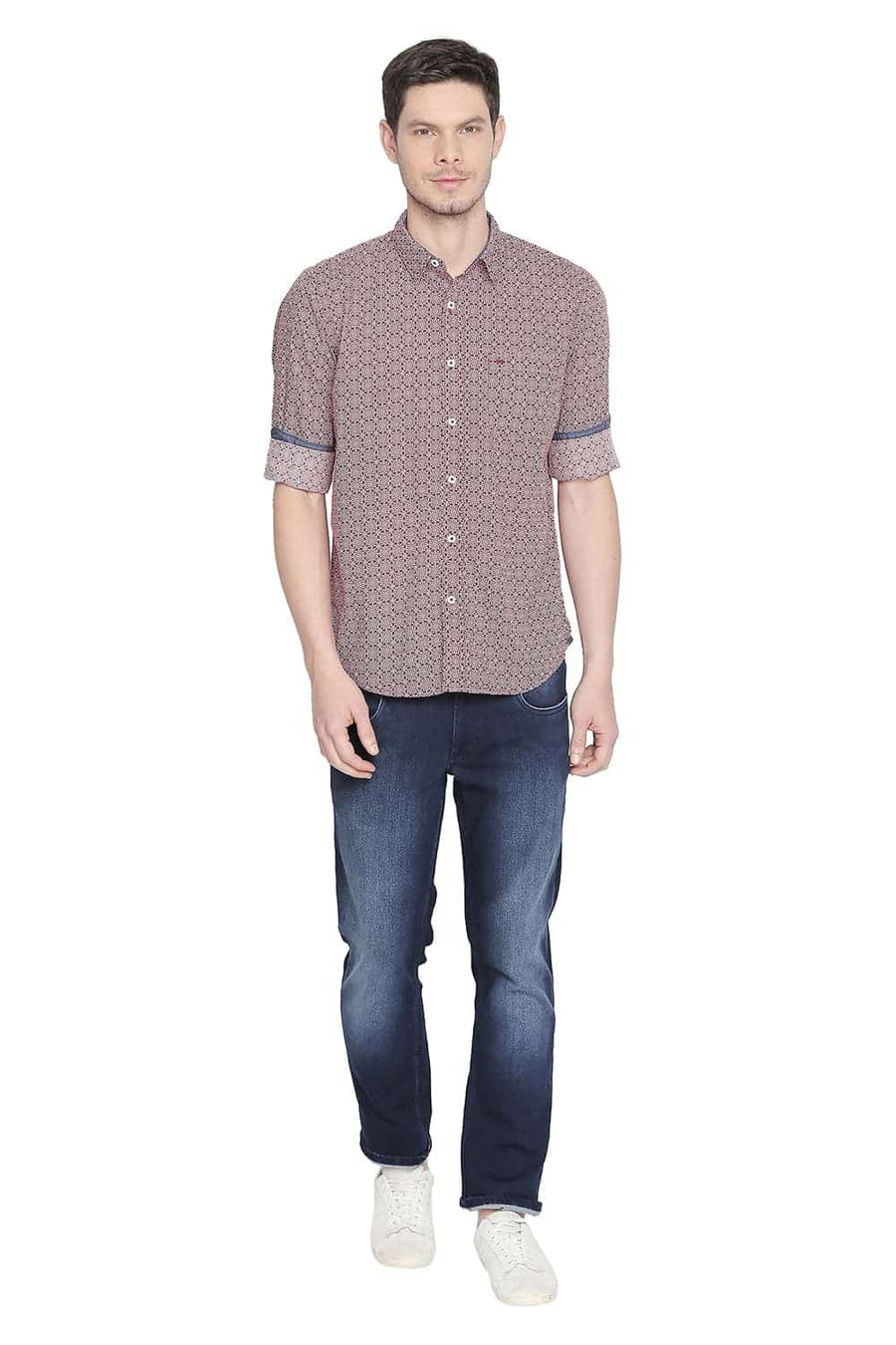 BASICS SLIM FIT SCARLET RED PRINTED SHIRT