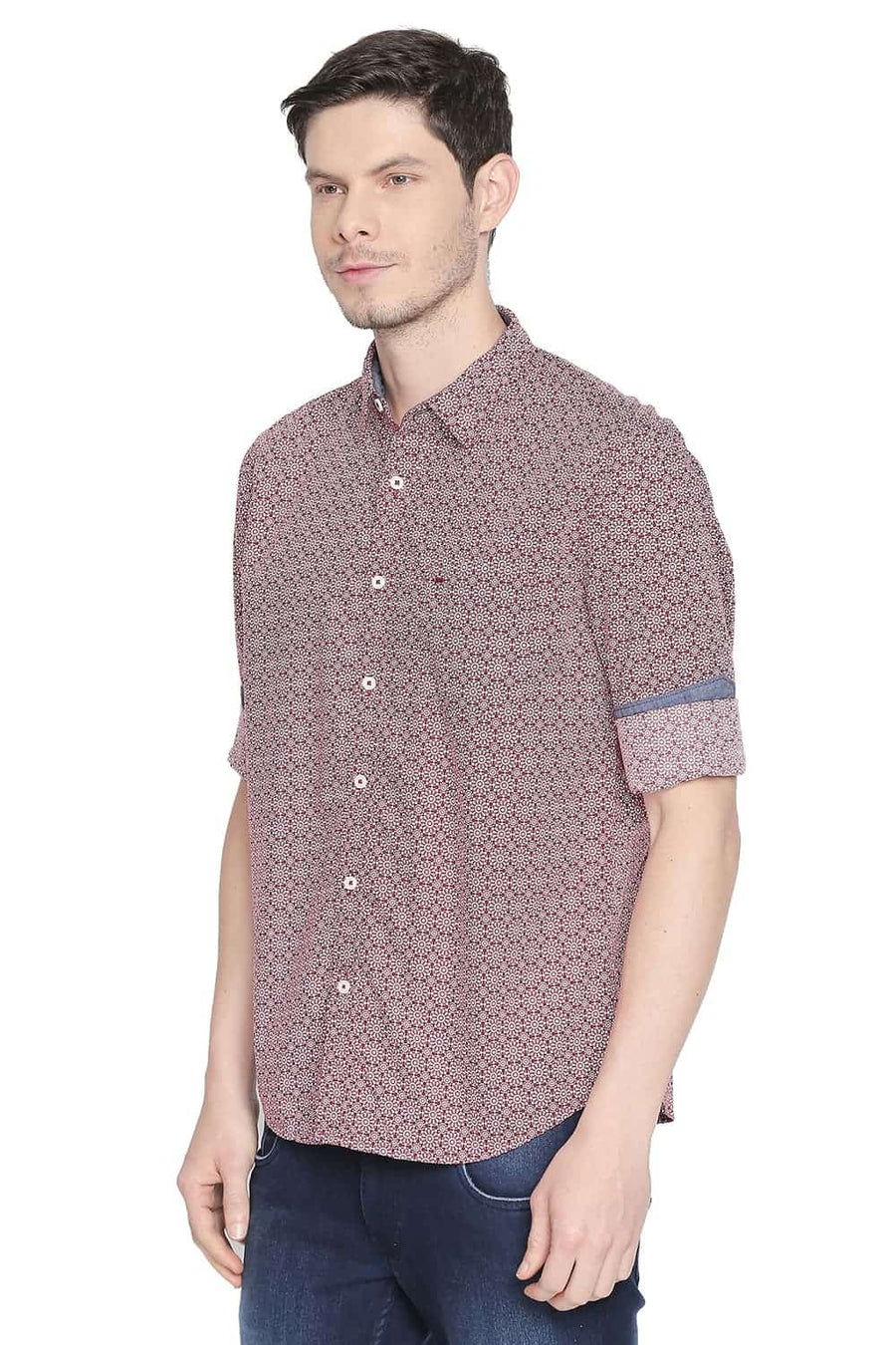 BASICS SLIM FIT SCARLET RED PRINTED SHIRT