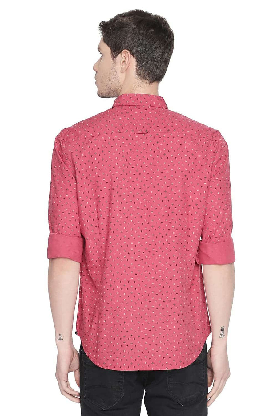 BASICS SLIM FIT GARNET ROSE PRINTED SHIRT