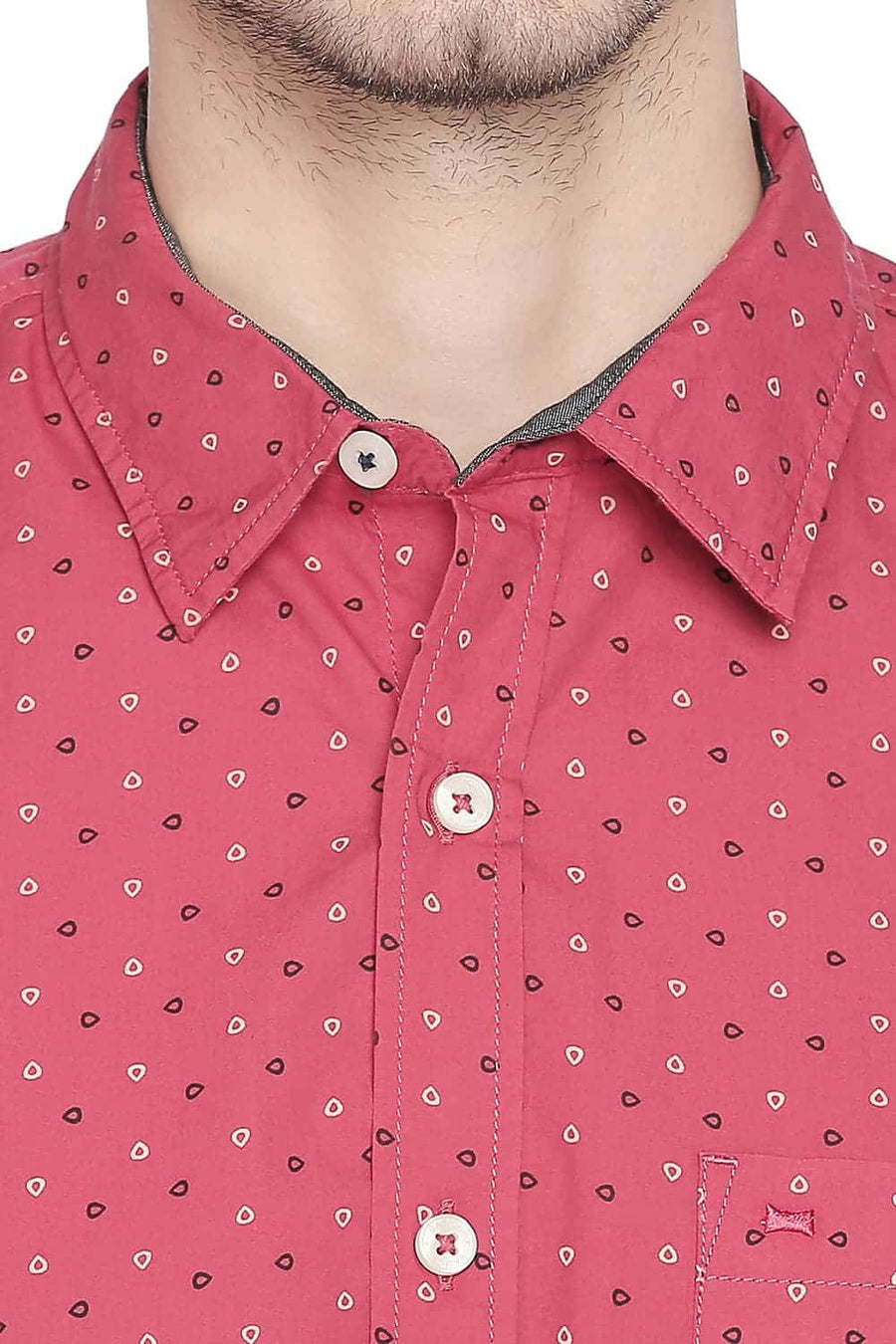 BASICS SLIM FIT GARNET ROSE PRINTED SHIRT