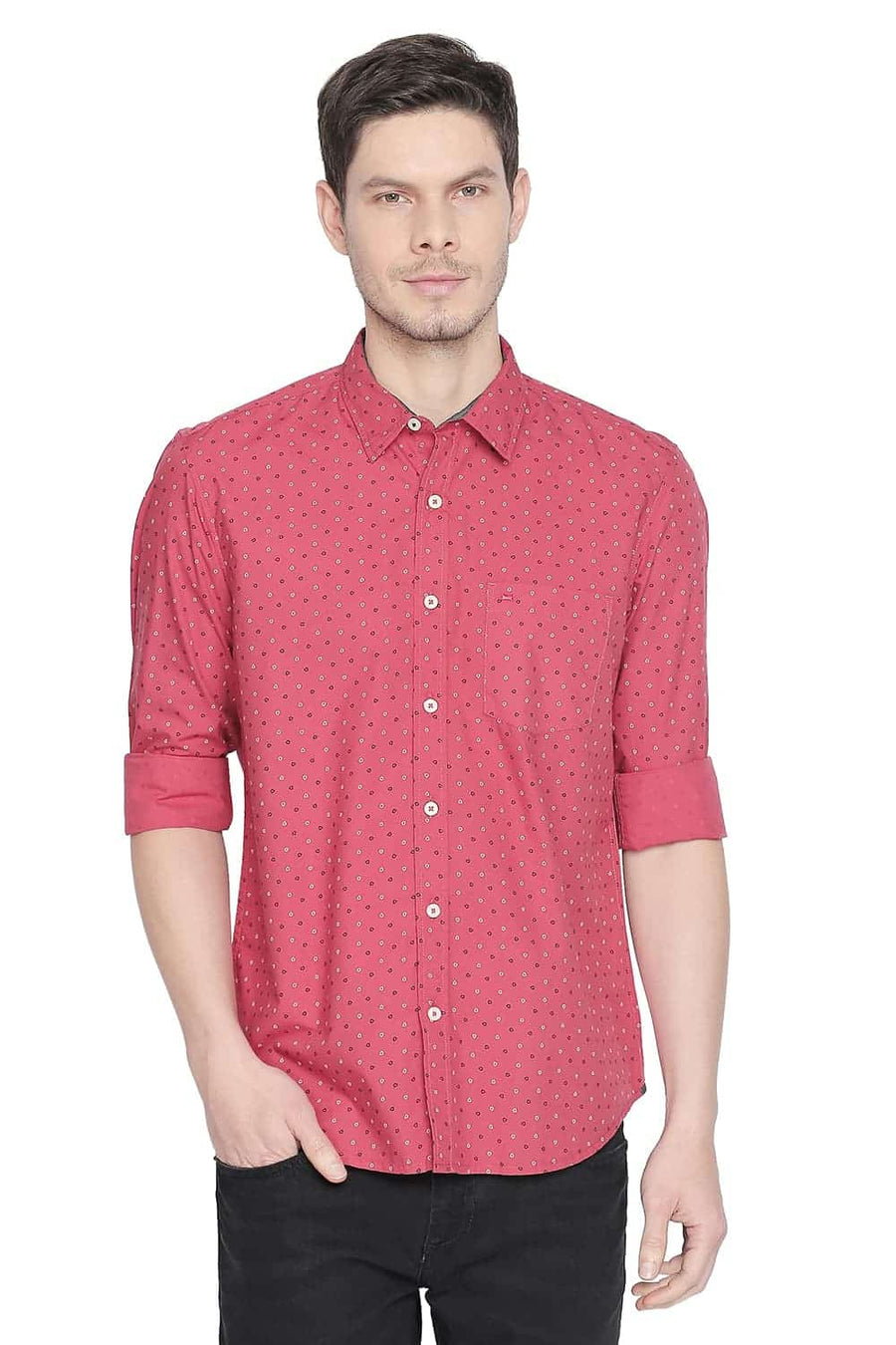 BASICS SLIM FIT GARNET ROSE PRINTED SHIRT