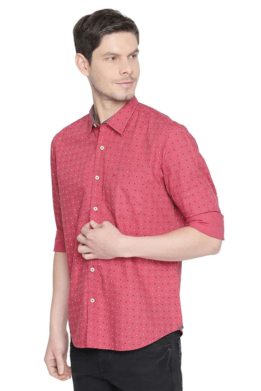 BASICS SLIM FIT GARNET ROSE PRINTED SHIRT
