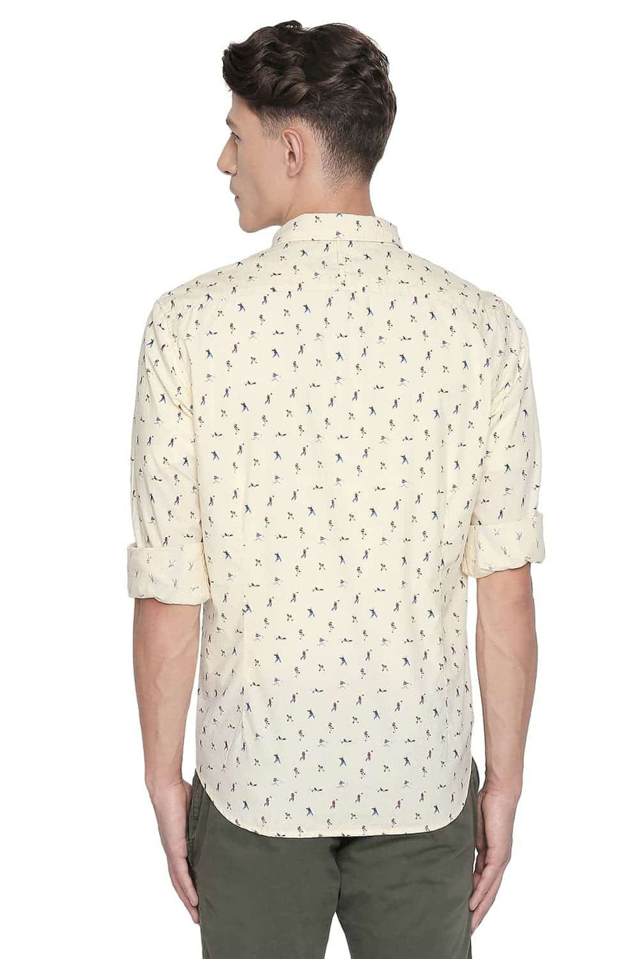 BASICS SLIM FIT REED YELLOW PRINTED SHIRT