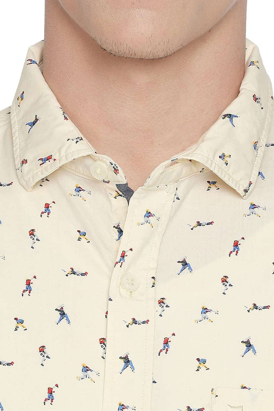 BASICS SLIM FIT REED YELLOW PRINTED SHIRT