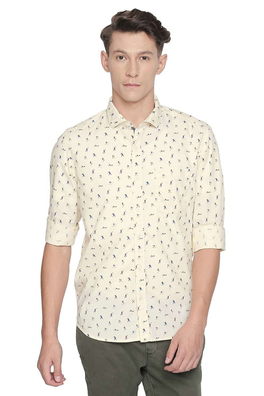 BASICS SLIM FIT REED YELLOW PRINTED SHIRT