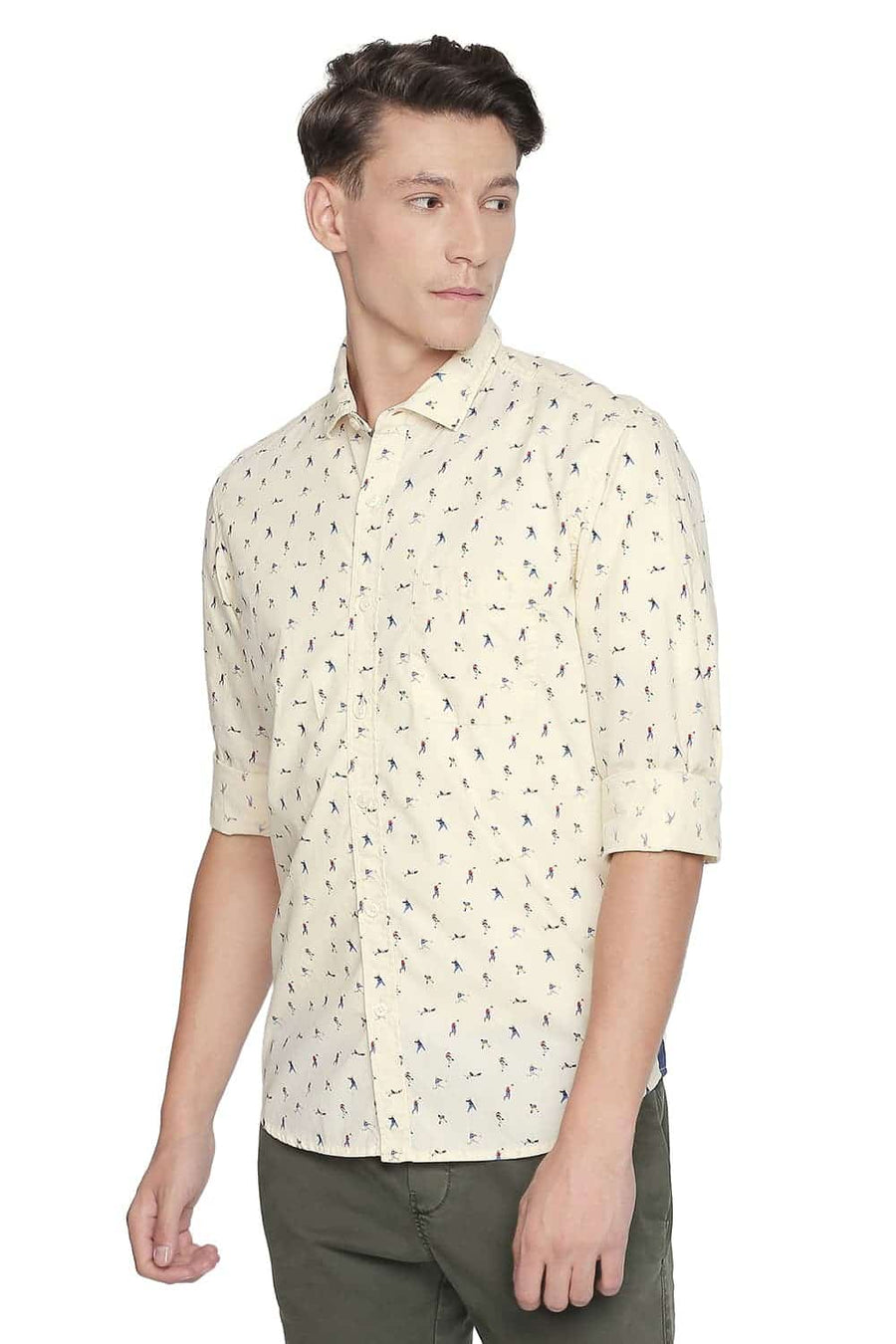 BASICS SLIM FIT REED YELLOW PRINTED SHIRT