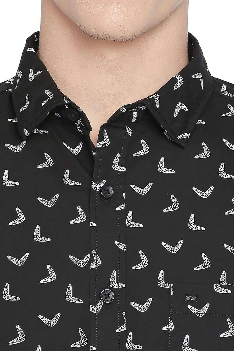 BASICS SLIM FIT ANTHRACITE BLACK PRINTED SHIRT