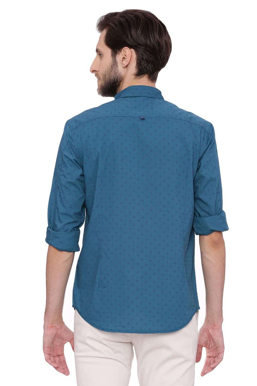BASICS SLIM FIT ATLANTIC GREEN PRINTED SHIRT