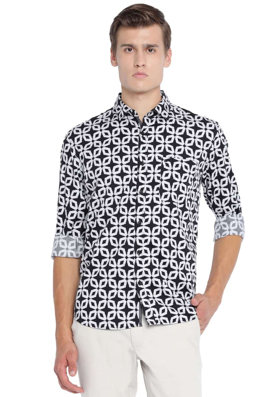 BASICS SLIM FIT MOONLESS NIGHT PRINTED SHIRT