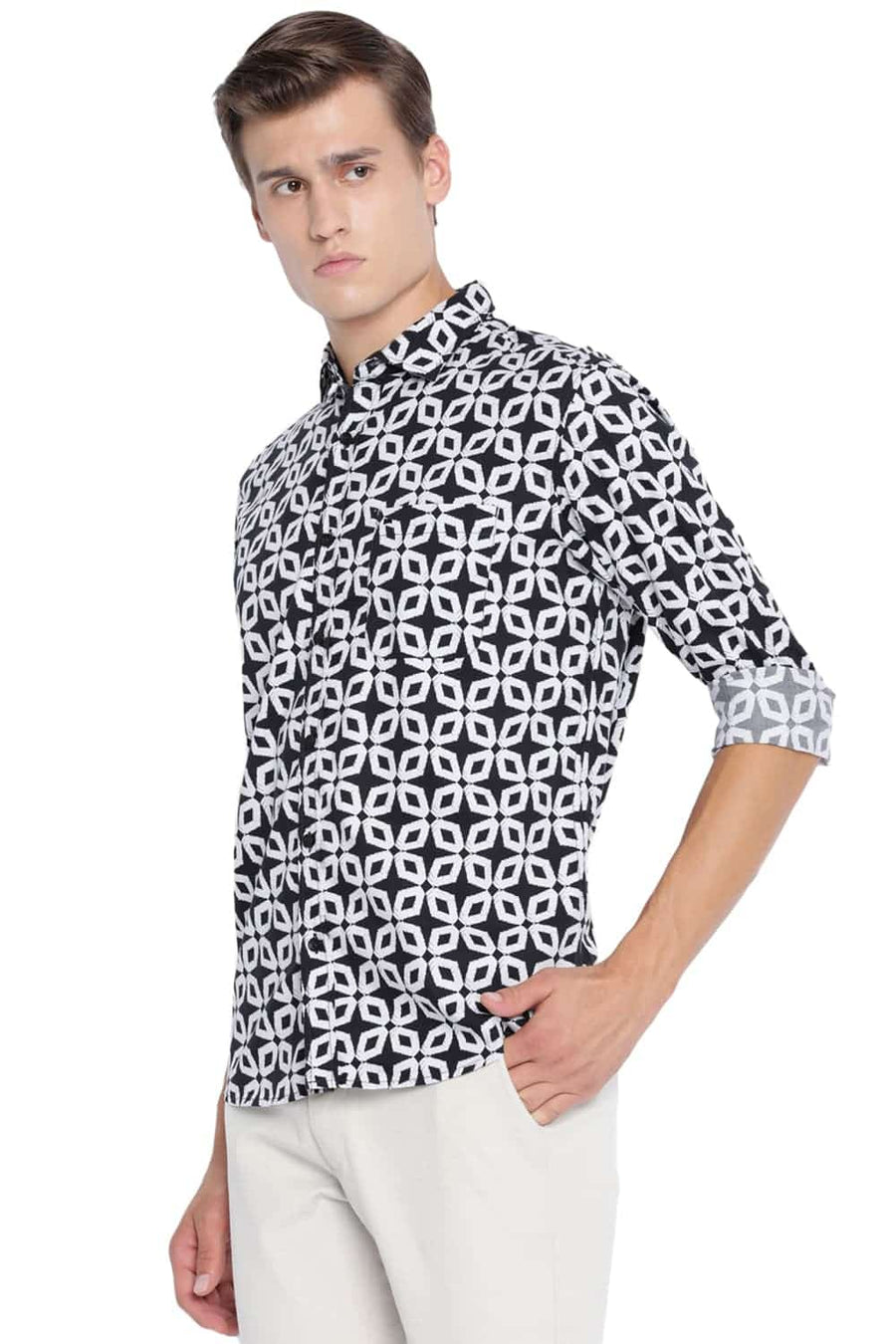BASICS SLIM FIT MOONLESS NIGHT PRINTED SHIRT