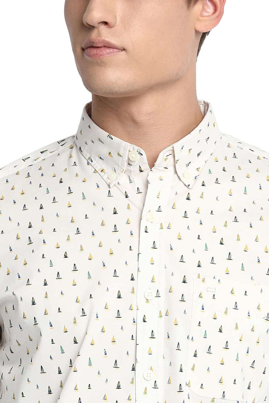BASICS SLIM FIT ANGORA ECRU PRINTED SHIRT