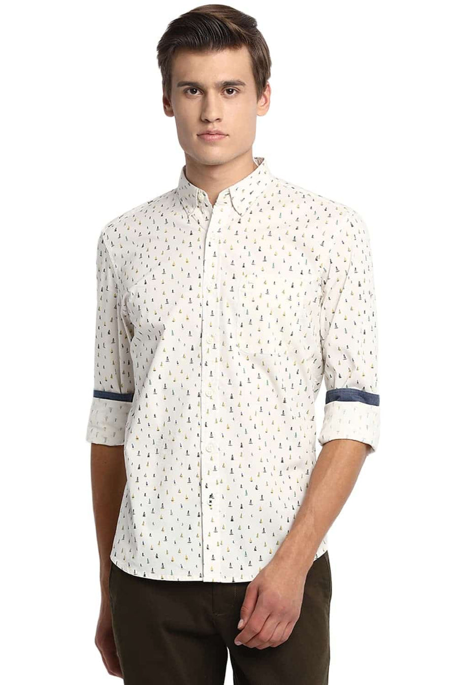 BASICS SLIM FIT ANGORA ECRU PRINTED SHIRT