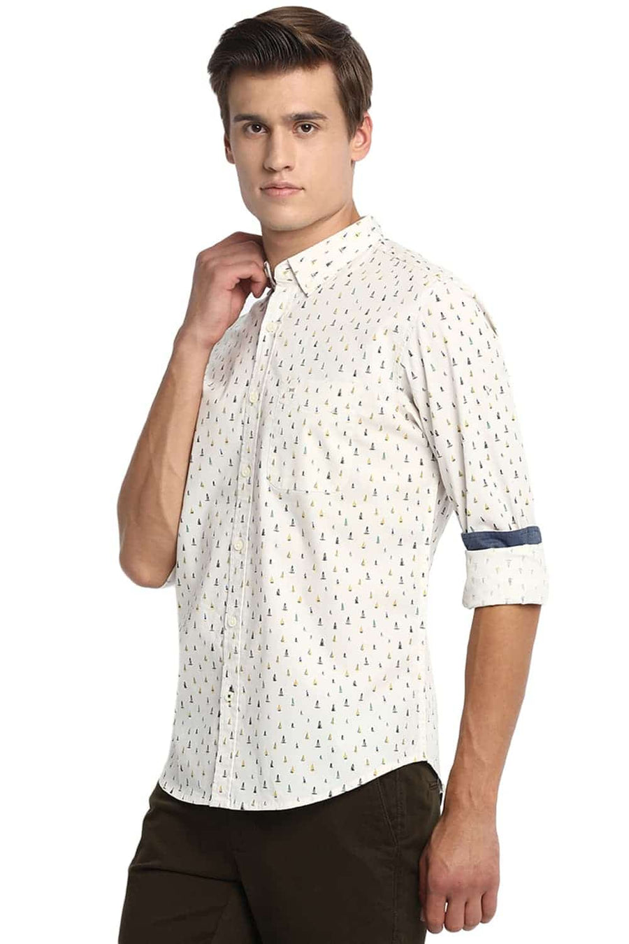 BASICS SLIM FIT ANGORA ECRU PRINTED SHIRT