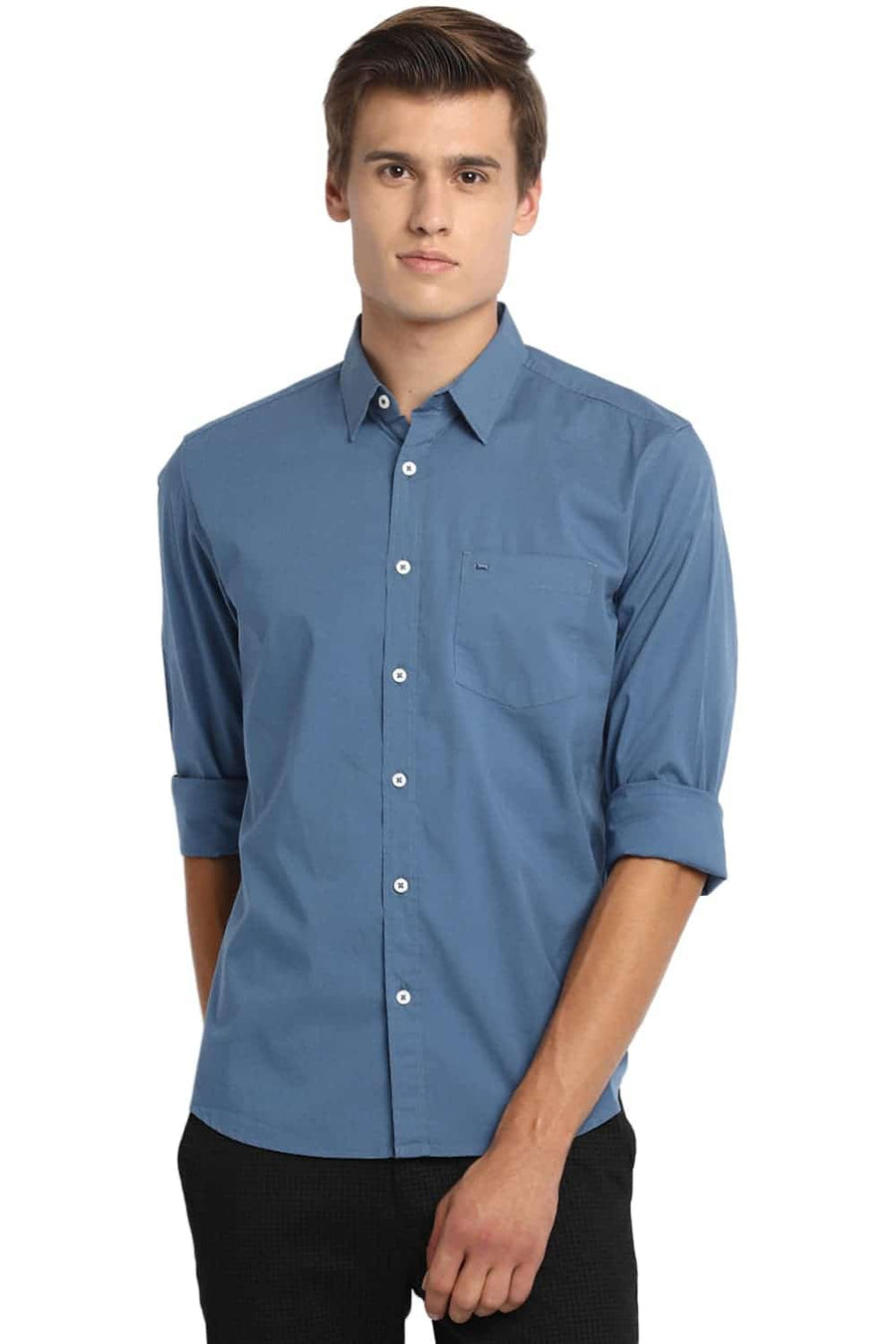 BASICS SLIM FIT HEAVEN BLUE STRETCH SHIRT