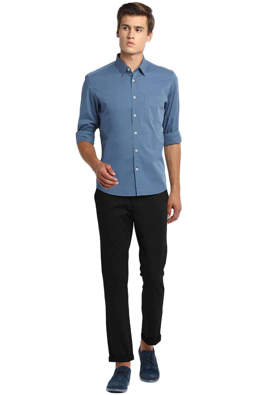 BASICS SLIM FIT HEAVEN BLUE STRETCH SHIRT