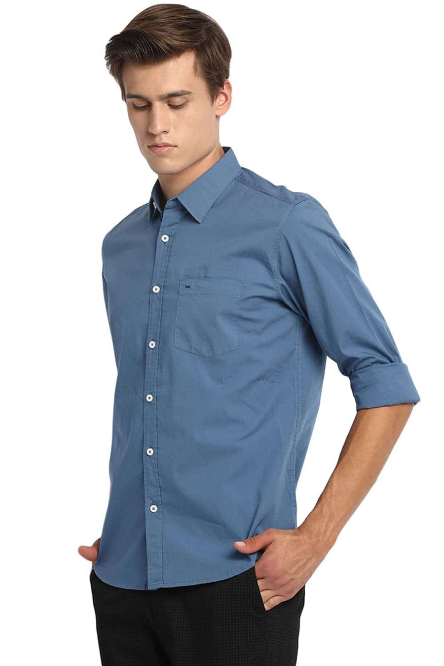 BASICS SLIM FIT HEAVEN BLUE STRETCH SHIRT