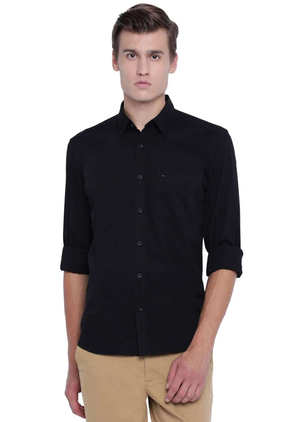 BASICS SLIM FIT METEORITE BLACK STRETCH SHIRT