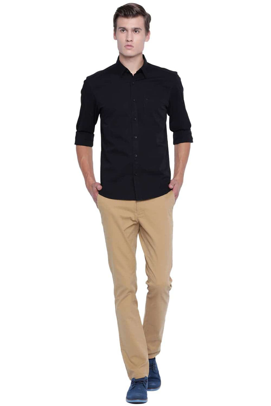 BASICS SLIM FIT METEORITE BLACK STRETCH SHIRT