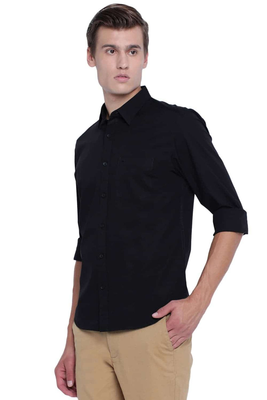 BASICS SLIM FIT METEORITE BLACK STRETCH SHIRT