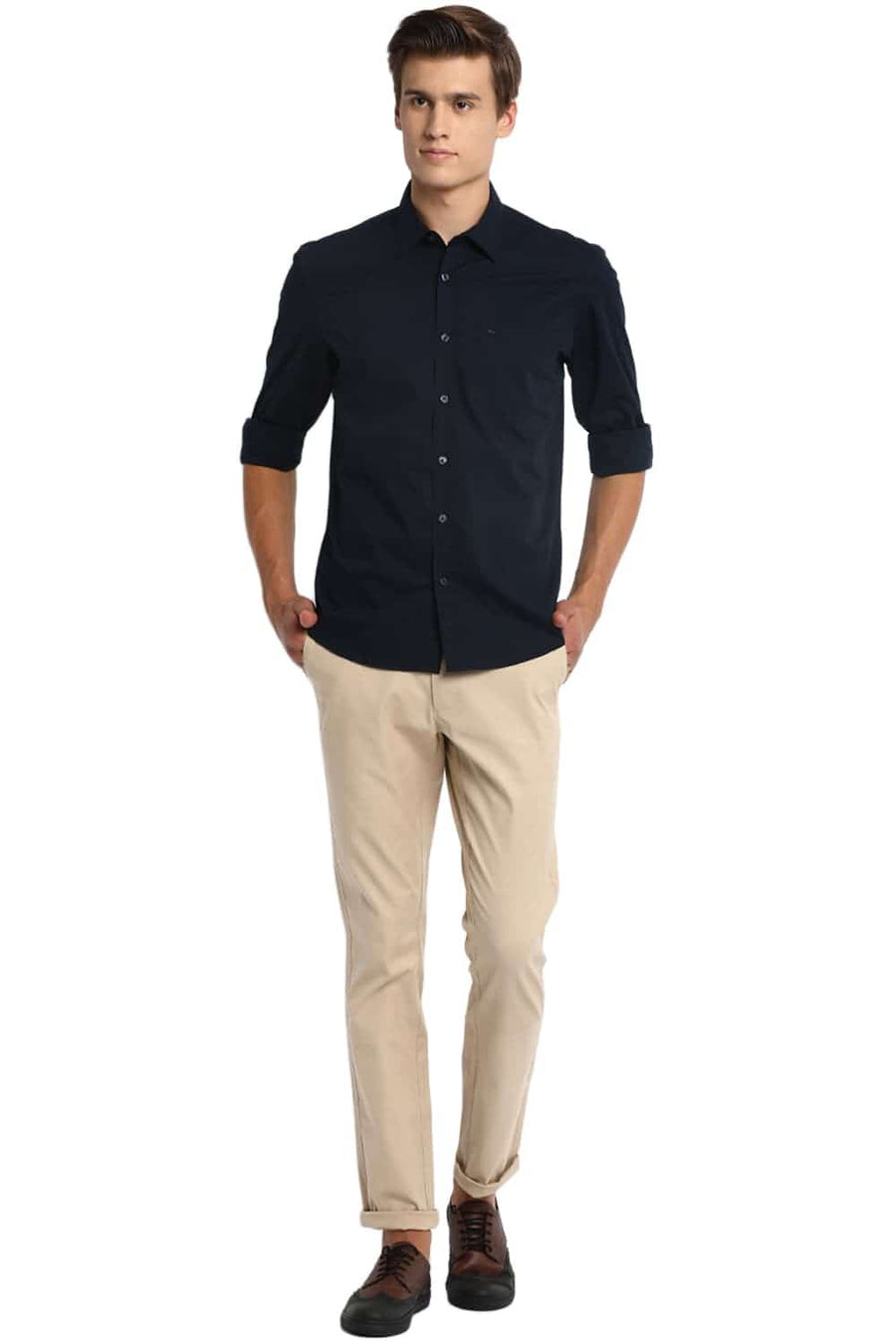 BASICS SLIM FIT ECLIPSE NAVY STRETCH SHIRT