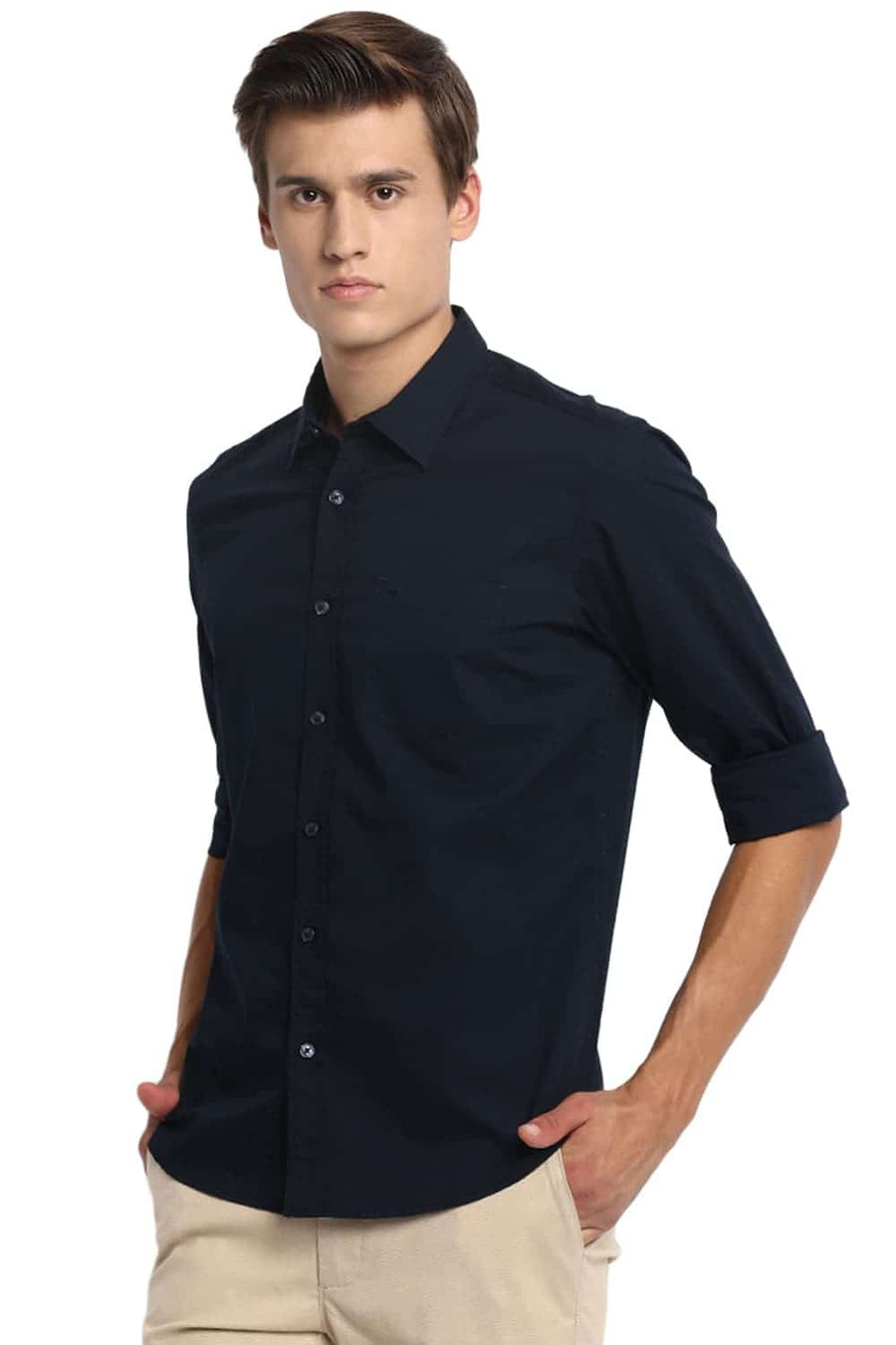 BASICS SLIM FIT ECLIPSE NAVY STRETCH SHIRT