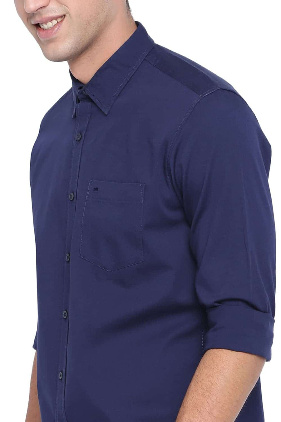BASICS SLIM FIT MEDIEVAL NAVY STRETCH SHIRT