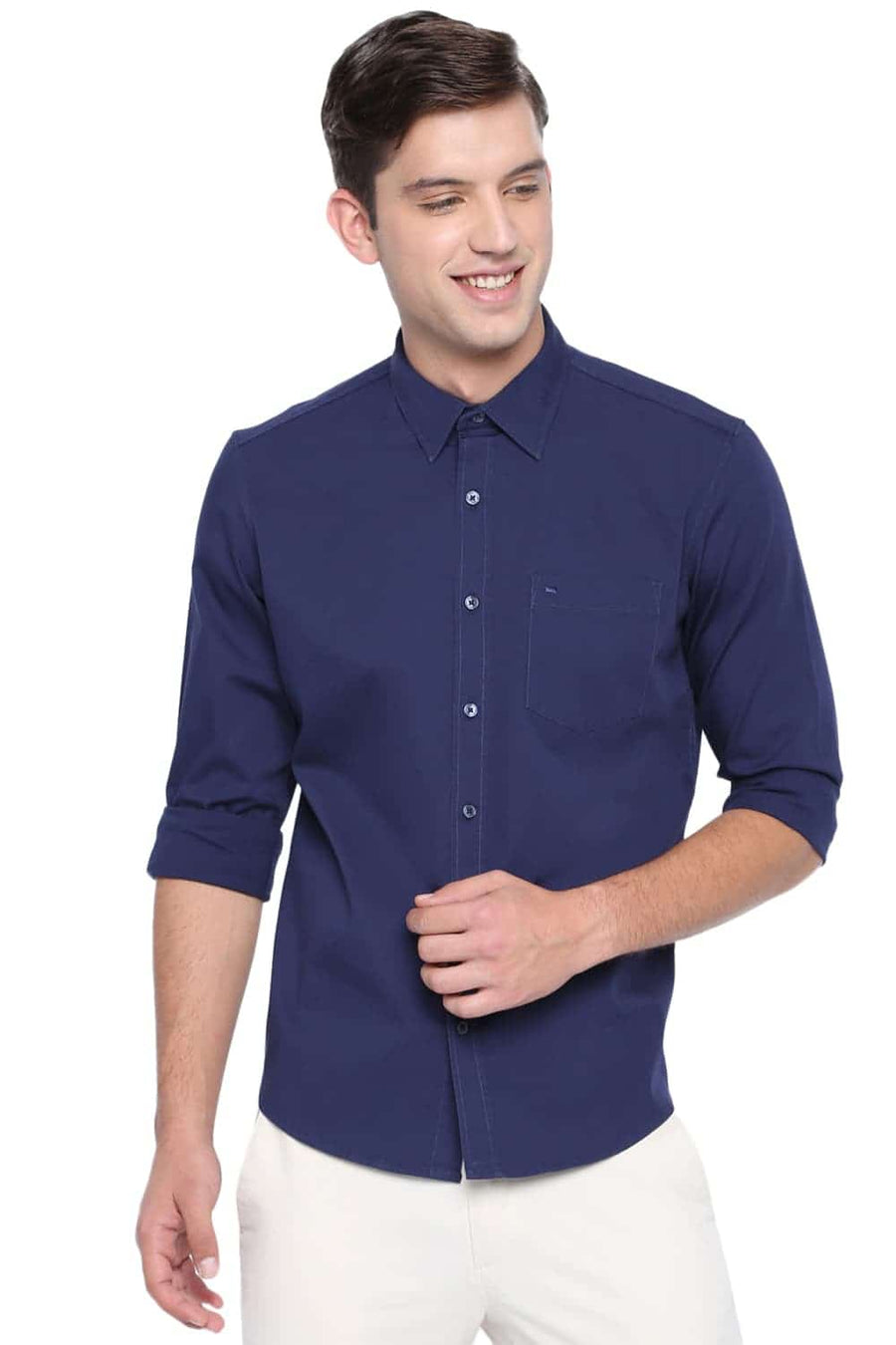 BASICS SLIM FIT MEDIEVAL NAVY STRETCH SHIRT