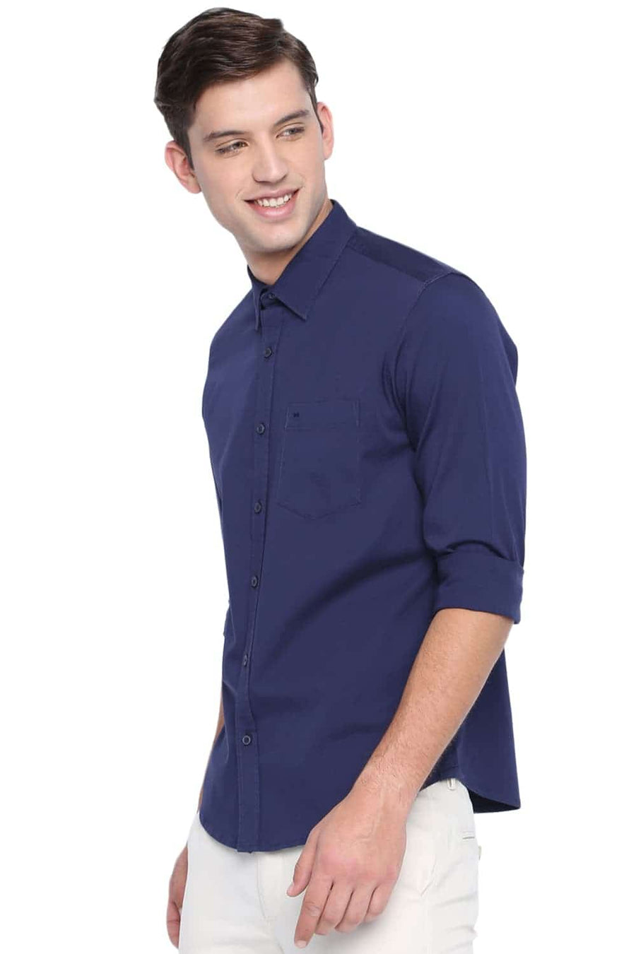 BASICS SLIM FIT MEDIEVAL NAVY STRETCH SHIRT